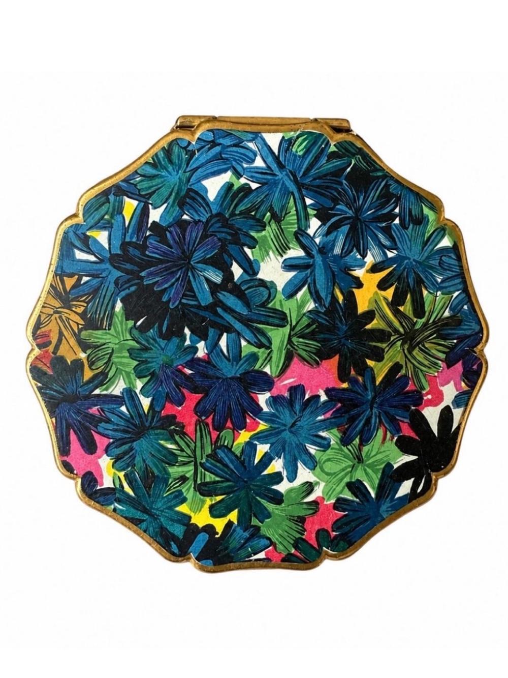 Vintage Stratton England Abstract Floral Powder Compact Mirror Colorful Enamel